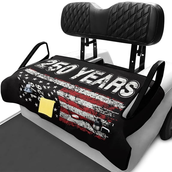 XYZCANDO American Flag 250 Years Golf Cart Seat Cover | Non-Slip Terry Cloth with 4 Front Pockets, Universal Fit for 2-Seat Golf Carts