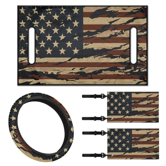 XYZCANDO American Flag 4pcs Golf Cart Seat Covers USA Flag Golf Cart Steering Wheel Covers Golf Cart Flag Easy to Install Universal Golf Cart Seat Towel Steering Wheel Protector Golf Banner Black