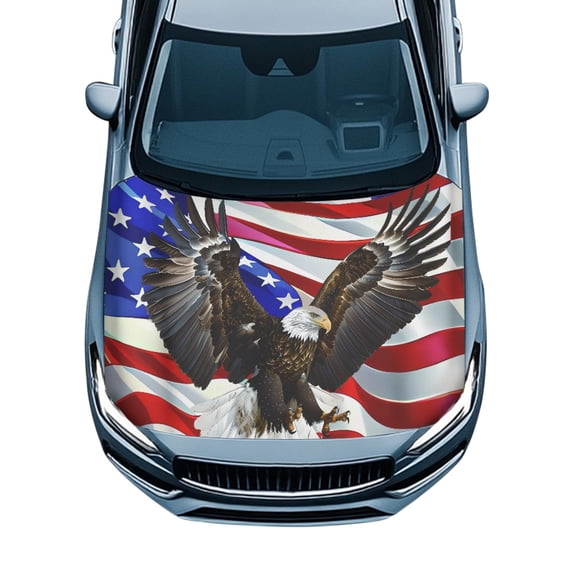 XYZCANDO American Flag Eagle Print Car Hood Cover for Truck Van SUV, Automotive Accessories Stretch Fabric Durable Car Hood Protector Cover