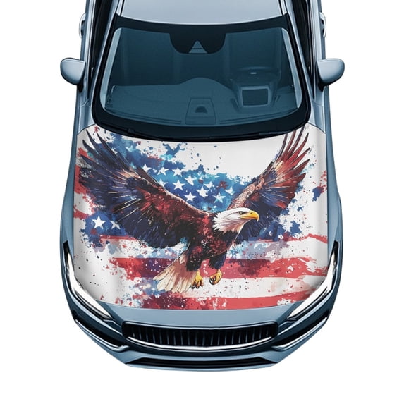 XYZCANDO American Flag Eagle Print Easy to Install Car Hood Cover Swimsuit Fabric Car Hood Cover Protector, Hood Covers Universal for SUV Trucks Van
