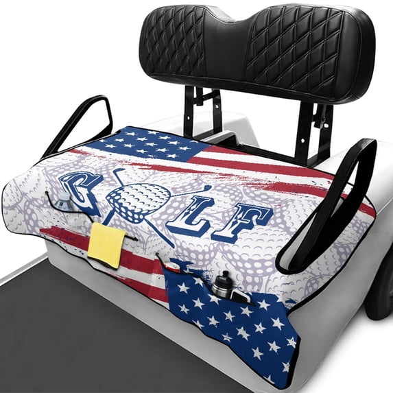 XYZCANDO American Flag Golf 2-Seat Golf Cart Seat Cover with 4 Pockets - Non-slip Washable Protector for EZGO Club Car Yamaha