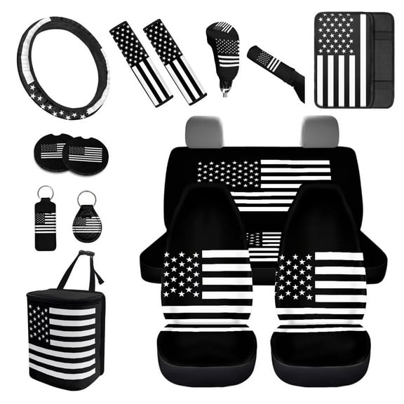 XYZCANDO American Flag Print Handbrake Cover Car Cushion Cover Steering Wheel Cover Armrest Cover Seat Belt Cover Keychain Fender Cover Lipstick Cover Trash Can Car Coasters Washable