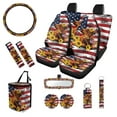 thumbnail image 1 of XYZCANDO American Flag Sunflower Cow Seat Belt Cover Car Seat Cover Keychain Lipstick Cover Car Trash Can Steering Wheel Cover Center Mirror Cover Coasters Personalized for Most Cars, 1 of 5