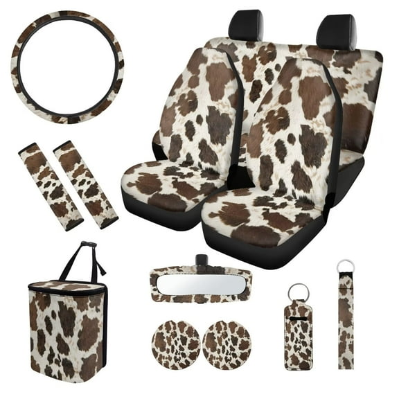 XYZCANDO Animal Fur Print Center Mirror Cover Coasters Car Seat Cover Steering Wheel Cover Seat Belt Cover Keychain Lipstick Cover Car Trash Can Easy Installation Lightweight Universal for Cars