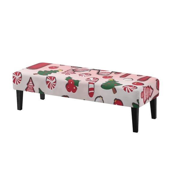XYZCANDO Anti-Dust Bench Covers, Candy Cane Cheer Polyester Spandex Elastic Edge Dining Bench Covers for Living Room Home