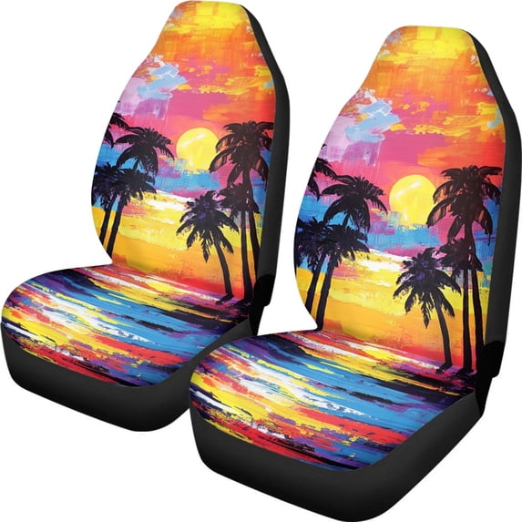 XYZCANDO Anti-Slip Automotive Seat Protector Cover SUV Truck Sedan, Elastic Soft Car Seat Covers 2pc Polyester Tropical Sunset View