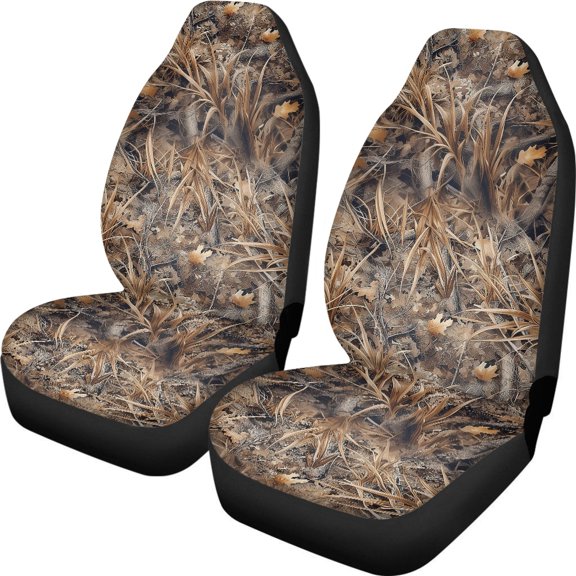 XYZCANDO Auto Front Seat Cushion Grass Camo 2 Pack Car Seat Covers Stretchy Fabric Truck SUV Vehicle Soft Comfortable Front Seat Cover