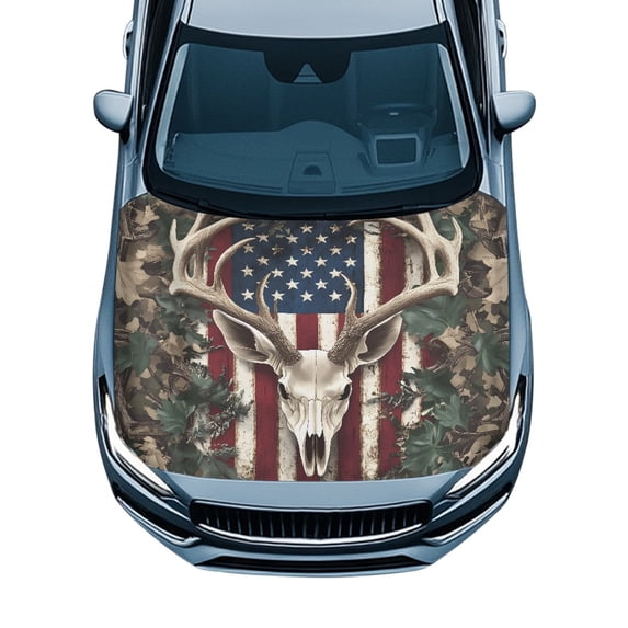 XYZCANDO Auto Hoods Covers Camouflage Skull Decorations Stretch Fabric, Fashion UV Resistance Car Hood Cover for SUV Pickup Sedans