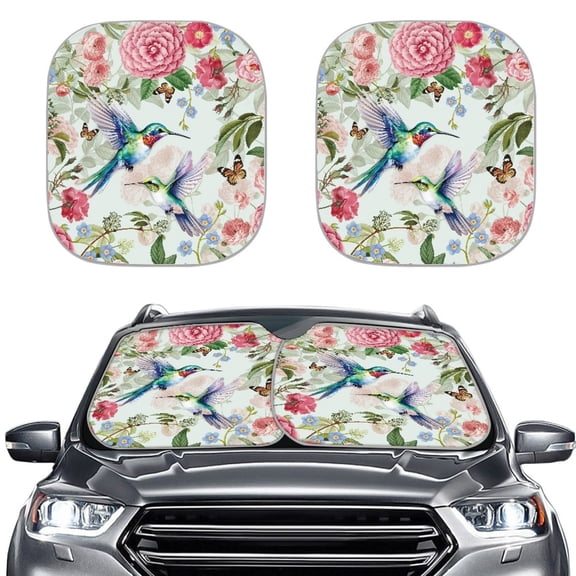 XYZCANDO Auto Sun Visor with Hummingbird Floral Pattern, Car Front Windshield Sun Shade for Suvs and Trucks, Fits Most Standard Sizes