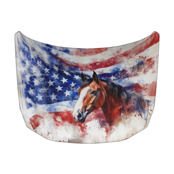 XYZCANDO Automotive Accessories American Flag Horse Print Dustproof Swimsuit Fabric, Auto Protector Stretch Car Hood Cover for Pickup Trucks Van