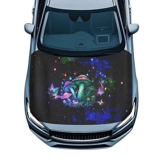XYZCANDO Automotive Accessories Galaxy Mushrooms Easy to Clean Swimsuit Fabric, Decorative UV Resistant Car Hood Cover for SUV Trucks Sedans