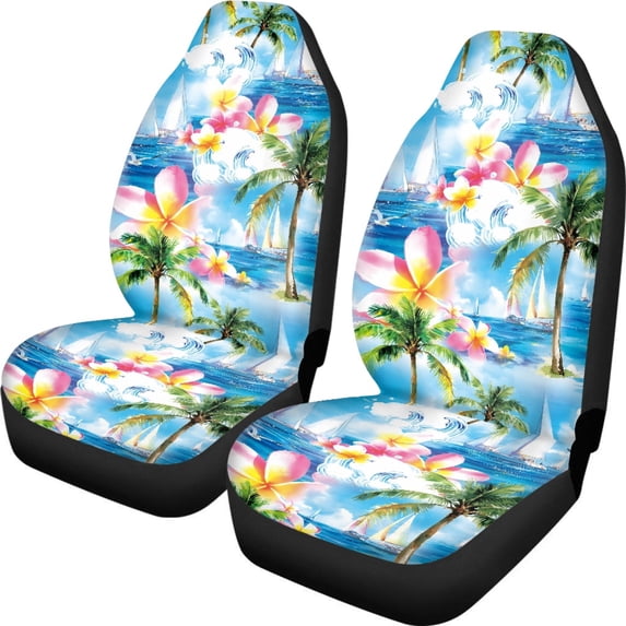 XYZCANDO Automotive Interior Protection Car Seat Covers Sedan Van SUV, Soft Stretchy Front Seat Cover 2 Pack Stretchy Cloth Tropical Beach
