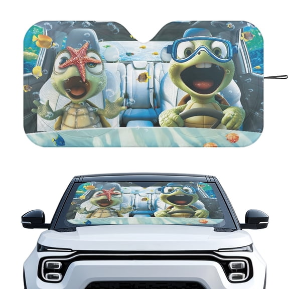 XYZCANDO Automotive Sunshield Featuring Cartoon Turtles Design, Windshield Sunshade for Car and Truck, Foldable Accessory with Heat Insulation