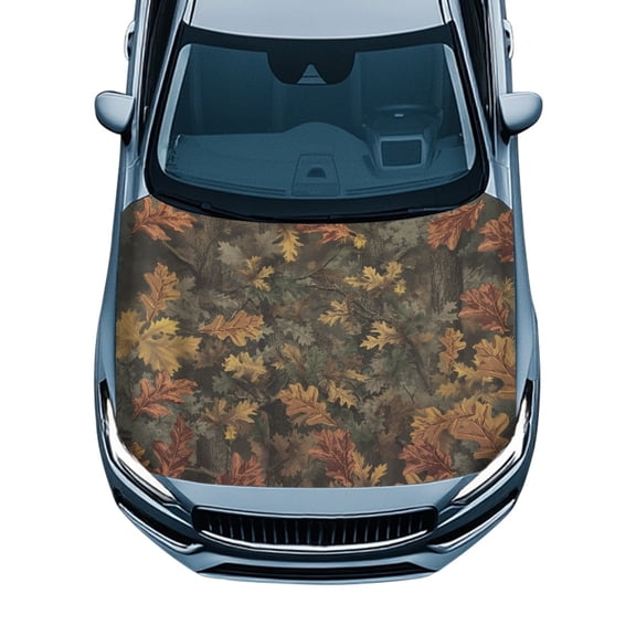 XYZCANDO Autumn Universal Car Hood Cover featuring Fall Oak Leaves Pattern - Durable All-Weather Protection for Outdoor Vehicle Decoration