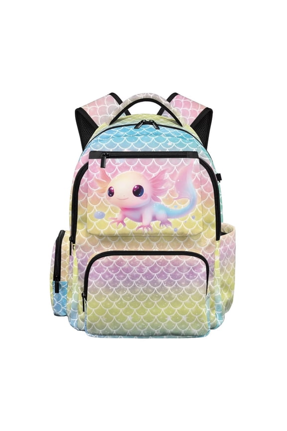 Axolotl 17 Inch Kids Backpacks Large Capacity Bookbag Mermaid Scale School Backpack Suitable for Elementary Middle School