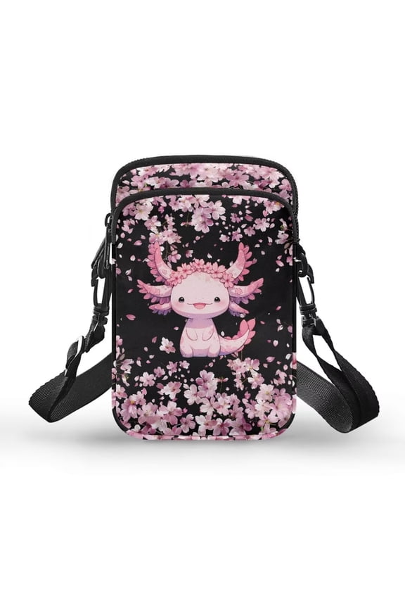 Axolotl Crossbody Wallet Mini Phone Handbag for Women Cross Body Purse with Adjustable Strap Small Cellphone Messenger Purse Travel Purse Stylish Shoulder Handbags Money Bag Wallet Black