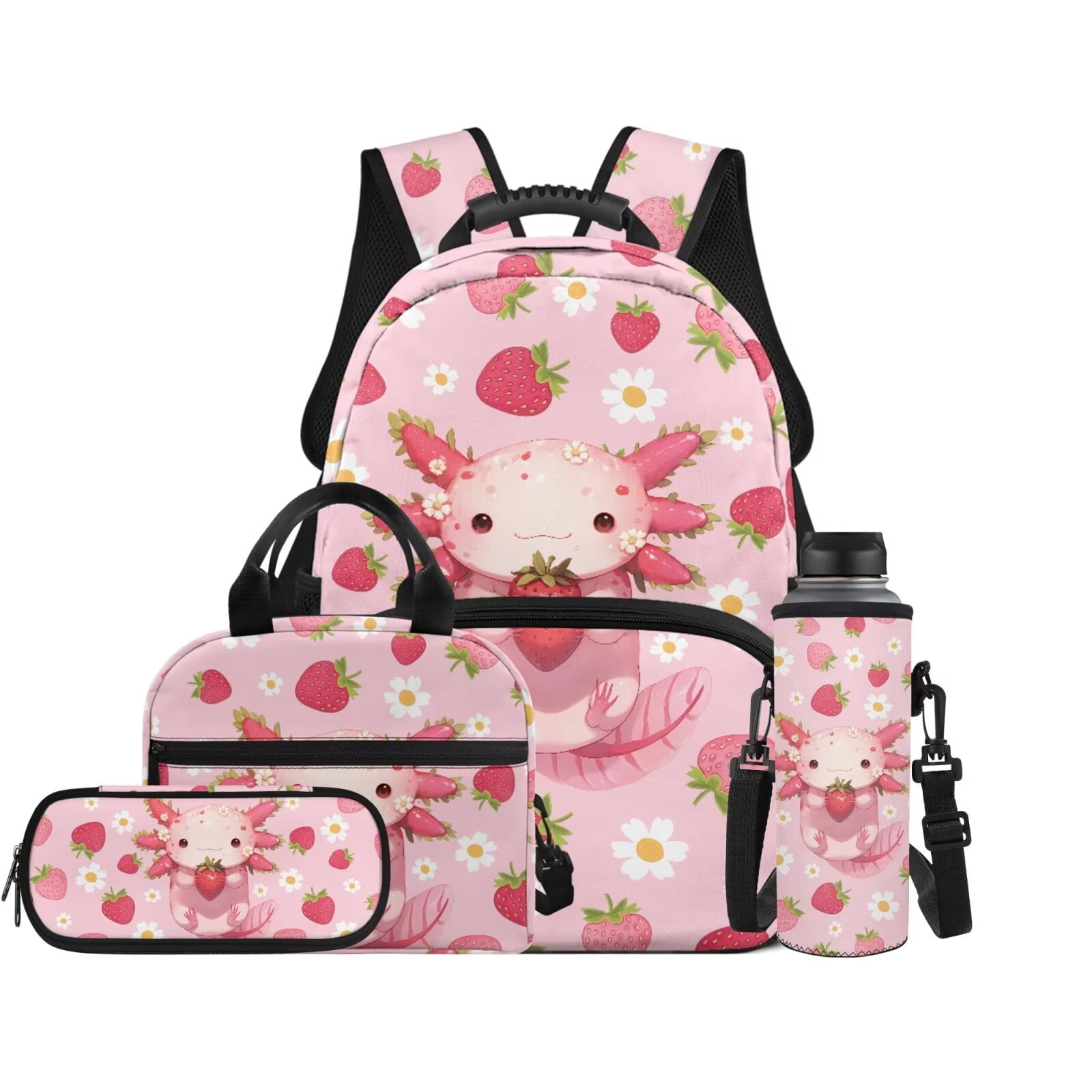 XYZCANDO Axolotl Kids Backpack Set for Girls 4Pcs with Portable