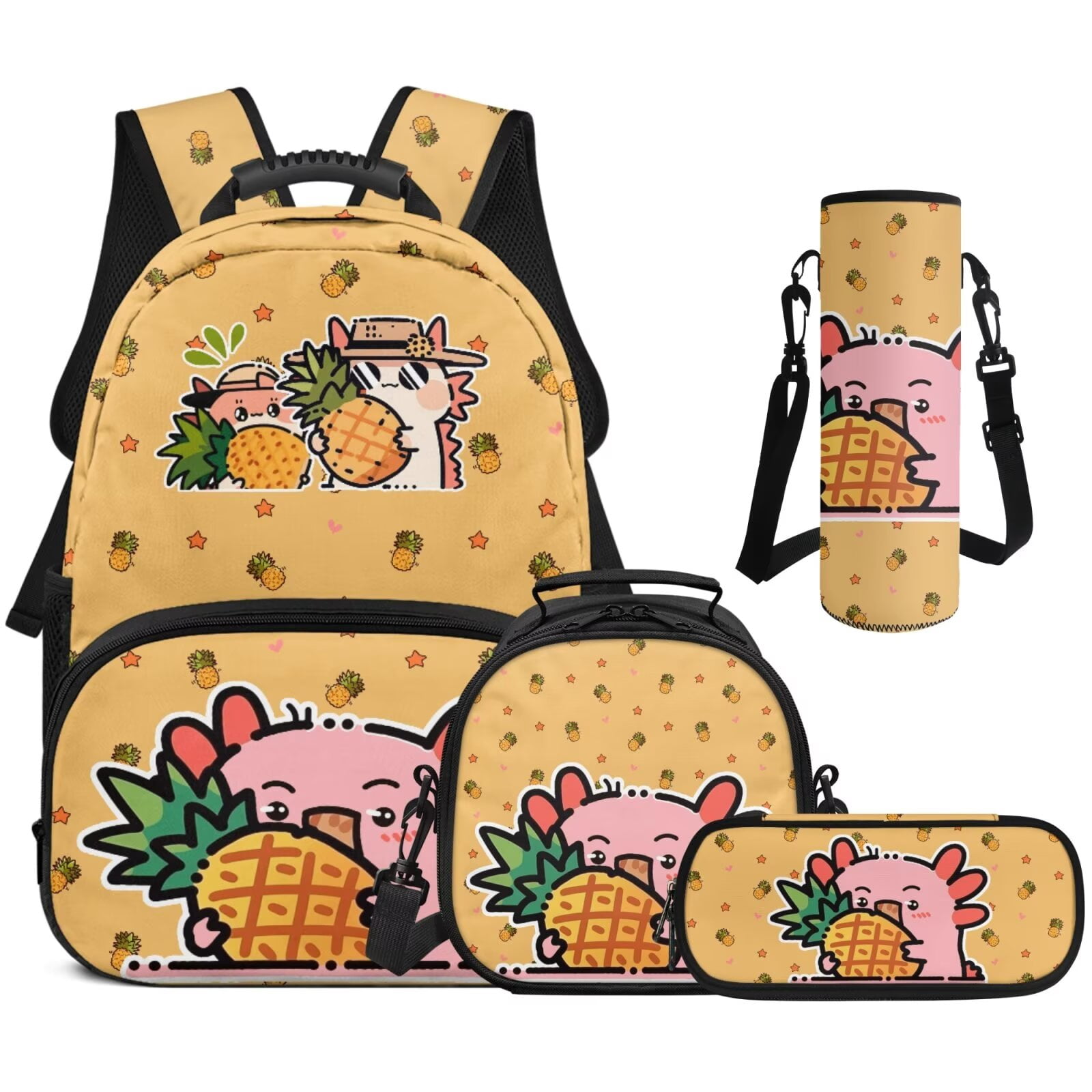 XYZCANDO Axolotl 4Pcs School Backpack Set with Portable Lunch Bag