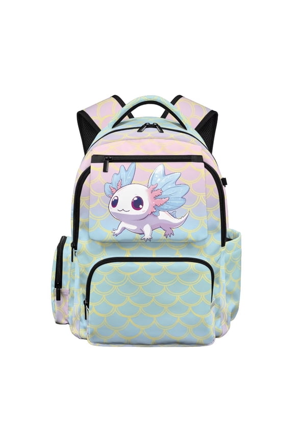 Axolotl Mermaid Scale 17 Inch Large Capacity Toddler Bookbag School Backpacks for Girls Cute with Adjustable Strap for Kids Teens Elementary Middle School