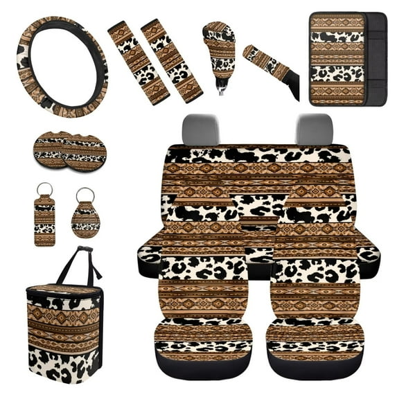 XYZCANDO Aztec Cow Trash Can Lipstick Cover Handbrake Cover Fender Cover Seat Belt Cover Steering Wheel Cover Armrest Cover Car Cushion Cover Car Coasters Keychain Comfortable