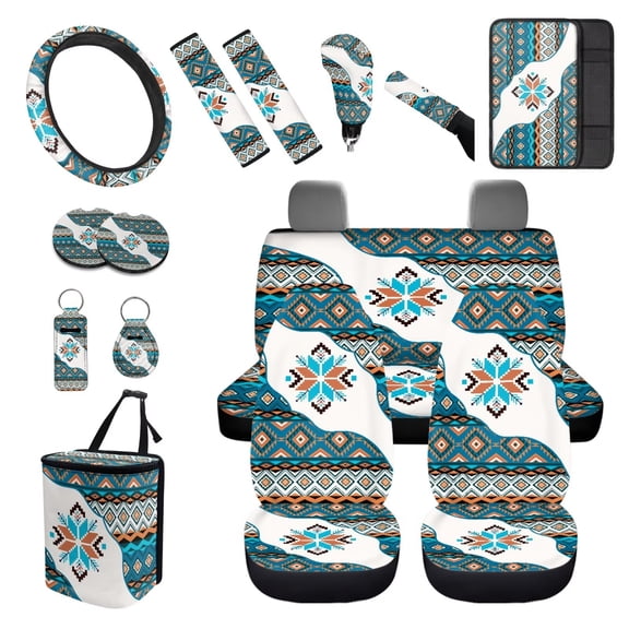 XYZCANDO Aztec Print Fender Cover Keychain Seat Belt Cover Armrest Cover Steering Wheel Cover Car Cushion Cover Car Coasters Trash Can Lipstick Cover Handbrake Cover Fashion