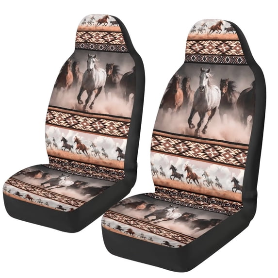 XYZCANDO Aztec Tribal Car Seat Covers 2 Pcs Horse Car Seat Covers for Front Seats Stretch Polyester Fabric Cover Auto Interior Accessories Universal Fit for Most Cars,SUVs,Sedans