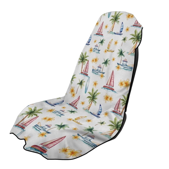 XYZCANDO Beach & Sailboat Scene Soft Car Seat Cover Towel, Water Resistant Non-Slip Fit Comfortable Seat Towel Cover for Sedans SUV