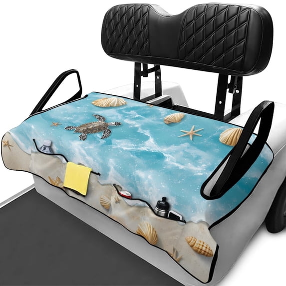 XYZCANDO Beach Sea Turtle Golf Cart Seat Cover | 4 Storage Pockets | Non-Slip Washable Universal Cover for 2-Seat Golf Carts