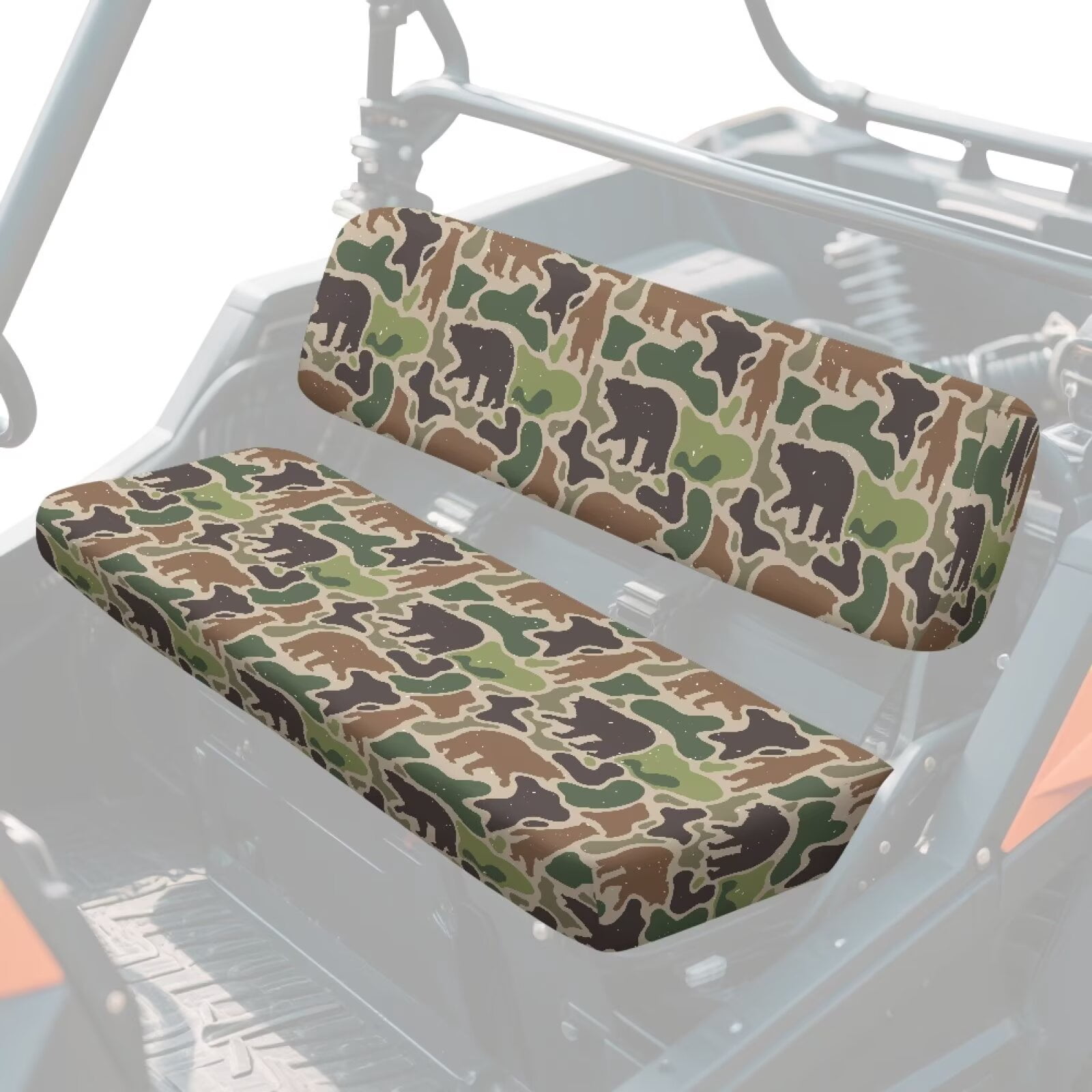 XYZCANDO Bear Seat Cover for UTV Set of 2 Camo UTV Bench Seats Cover Set Compatible with Kawasaki Mule 3000 3010 Breathable Replacement Bench Seat Covers Full Protection