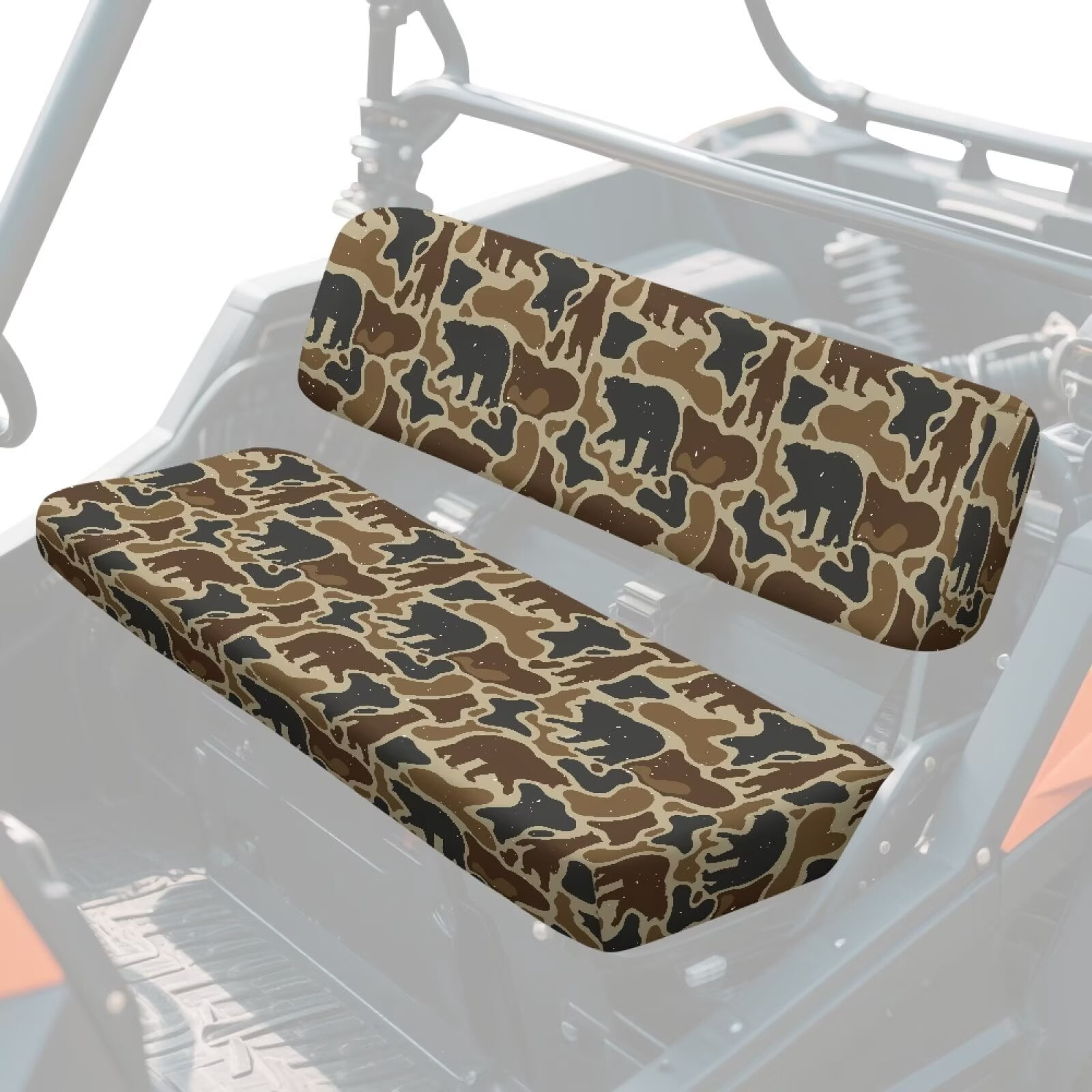 XYZCANDO Bear UTV Seat Covers for Kawasaki Mule 4000 2 Pack Brown Camo UTV Seats Cover Accessory Part Easy Installation Replacement Bench Seat Covers Nonslip Full Protection