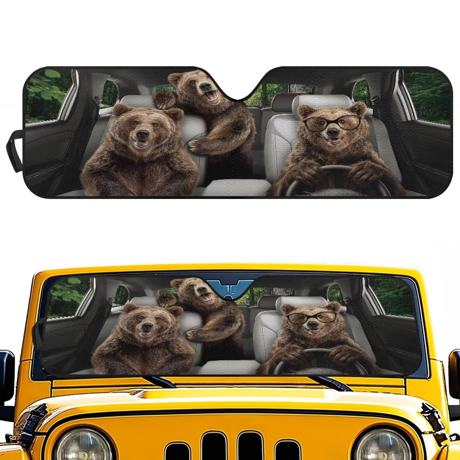 XYZCANDO Bear Windshield Sun Shade Blocks UV Rays Sun Visor Protector for 2007-2018 Jeep Wrangler JK JKU & 1997-2006 Jeep Wrangler TJ LJ Windshied Sunshade Block UV Rays