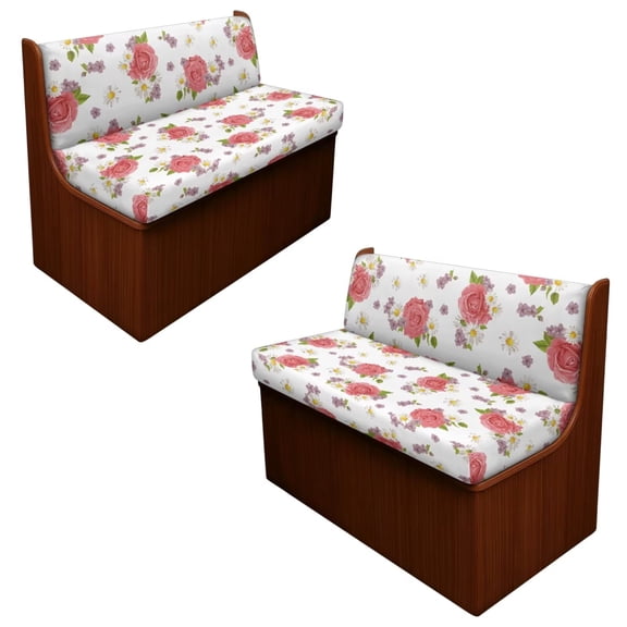 XYZCANDO Beautiful Rose Print Rv Dinette Cushion Covers,Stretchable Cushion Cover,RV Cushion Slipcover,Easy Installation,2 Backrest Covers and 2 Bench Covers Cute Designed for Ladies(Pink)