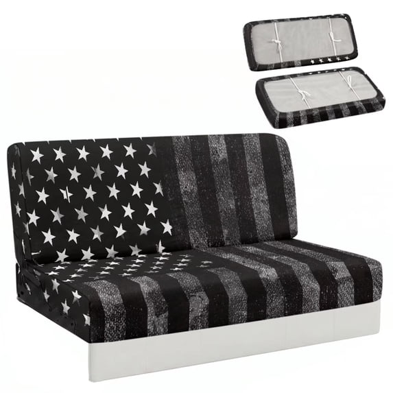 XYZCANDO Black American Flag Print RV Jackknife Sofa Slipcover, Machine Washable Stretchy Camper Sofa Bed Cover, Non-Slip Furniture Protector for Travel Trailer Interior