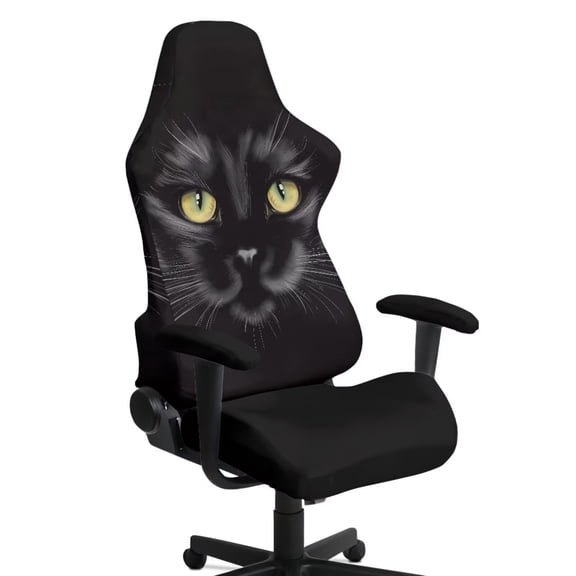XYZCANDO Black Cat Gaming Chair Cover 4pc Set Easy to Clean Gaming Chair Covers Slipcovers Cat Scratch Proof Anti-Slip Stretch Fabric Machine Washable Chair Protector