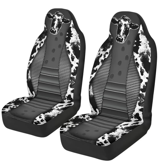 XYZCANDO Black Cow Print Front Car Seat Cover Anti-Slip Car Seat Cover for Front Seats Set of 2 Removable Automotive Accessories Easy Installation for Most Cars Sedans and SUVs