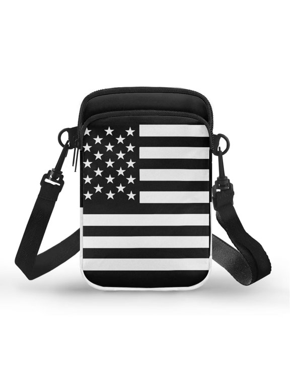 Black White Flag Cross Body Phone Purse for Womens Flower Small Messenger Handbag with Adjustable Shoulder Strap Casual Cellphone Case Over Shoulder Wallet for Travel Shop Work