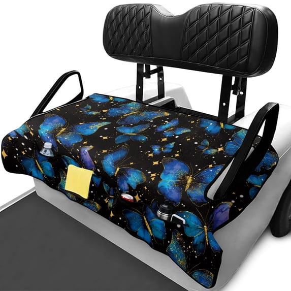 XYZCANDO Blue Butterfly Universal Golf Cart Seat Cover | Non-Slip Washable Terry Cloth With 4 Storage Pockets | Protective Accessory for Golf Lovers
