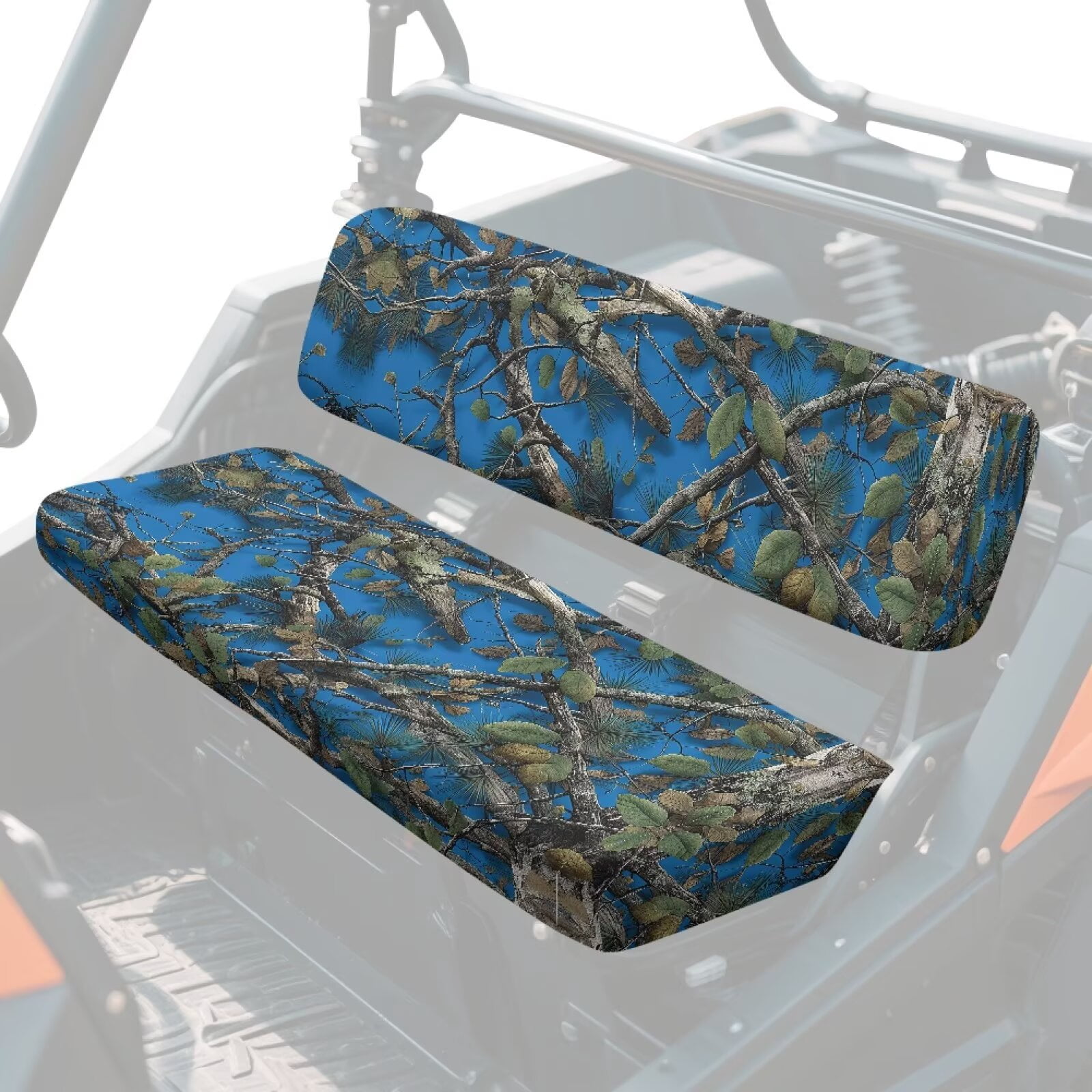 XYZCANDO Blue Camo Hunting Seats Cover for UTV Set 2 Pcs UTV Front Bench Seat Cover Compatible with Kawasaki Mule 4000 Breathable Bench Seat Covers Accessories Easy-Clean