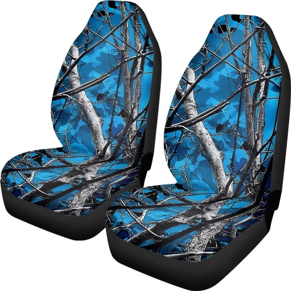 XYZCANDO Blue Camo Tree Pattern Car Seat Covers for Woman Waterproof Front Seat Cover Auto Accessories All Seasons Use, for Truck Van SUV