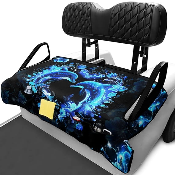 XYZCANDO Blue Dolphin Floral Golf Cart Seat Cover | 4 Storage Pockets Non-slip Washable | Fits 2-Seat EZGO Club Car Yamaha