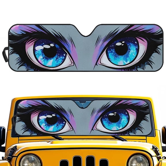 XYZCANDO Blue Eyes Windshield Sun Shade Compatible with Jeep JK JKU JL JLU 1997-2023 Polyester Fully Covered Foldable Front Sunshade Keep Your Vehicle Cool Shade Heat Shield