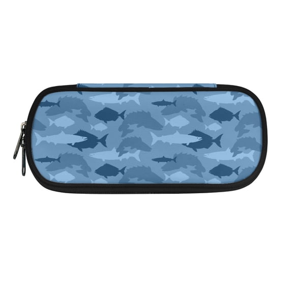 XYZCANDO Blue Fish Camouflage Pattern Polyester Pen Pouch for Girls Boys, Zipper Closure Heavy-duty Pencil Case for Daily Use School