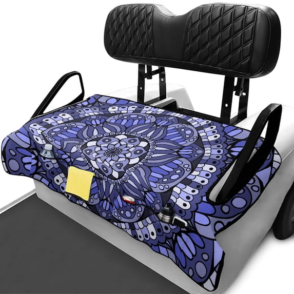 XYZCANDO Blue Mandala 2 Passenger Golf Cart Seat Cover | Terry Cloth Non-Slip With 4 Pockets, Washable Universal Protector