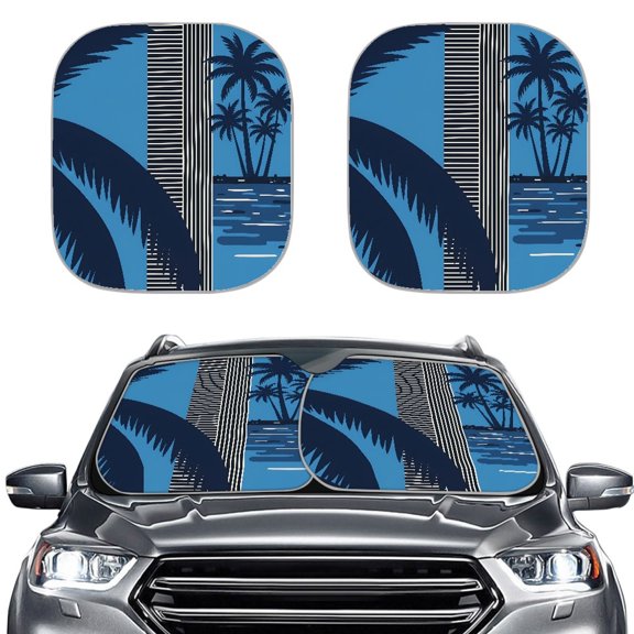 XYZCANDO Blue Palm Tree Pattern UV Rays Universal Car Windshield Sun Shade for Front Window Car Windshield Sunshade Sun Visor Window Shade Car Foldable