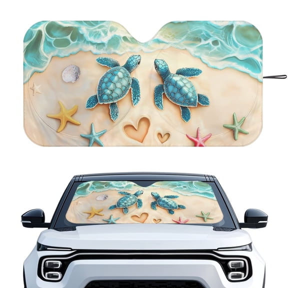 XYZCANDO Blue Sea Turtle Automotive Windshield Cover Foldable Window Shade Sun Visor Protector Aluminum Foil Film Car Winshields Sunshade Universal Fit for Cars SUVs Sedans