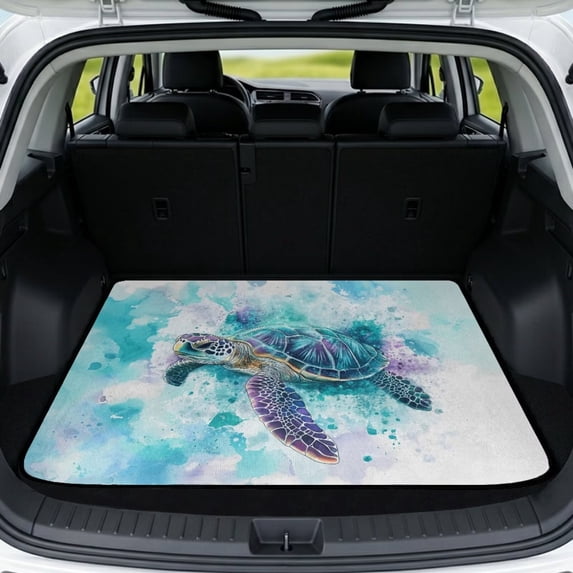 XYZCANDO Blue Sea Turtle Car Trunk Mat 29" x 39", Waterproof Cargo Liner with Non-Slip Backing,Stitched Edge Rear Trunk Protector for Cars, SUVs and Trucks