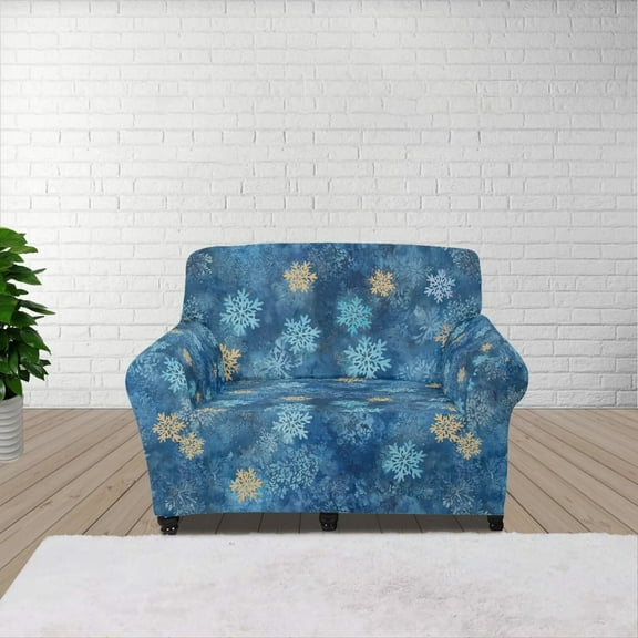 XYZCANDO Blue Snowflake Stretch Armchair Slipcover Universal Sofa Covers for Living Room Dogs Pet Furniture Protection Polyester Armchair Slipcovers with Anti Slip Foam Sticks