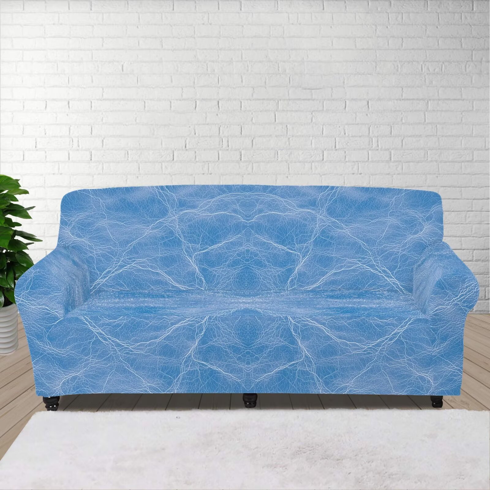 XYZCANDO Blue Stretch Sofa Slipcover 1 Piece Beach Tropical Couch Cover, 3 Seater Soft Elastic Bottom Sofa Slipcover for Living Room