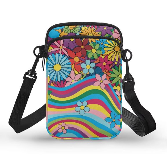 XYZCANDO Bohemian Flowers Mini Crossbody Bag for Cellphone Purse for Travel Shop Work Portable Phone Wallet Shoulder Handbag Small Messenger Bags Trendy Cross Body Purse Money Bag Multicoloured
