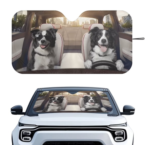 XYZCANDO Border Collie Automotive Windshield Cover Window Sun Visor for UV Rays & Heat Protection Foldable Windshield Sun Visor Blocks UV Rays Universal Fit for Cars Sedans SUVs